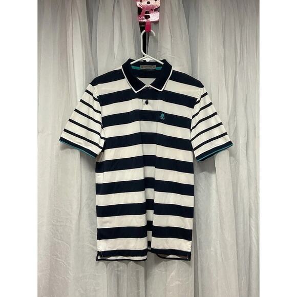G/Fore Golf Polo Shirt Mens Medium Navy White Striped Performance Stretch Skull - Picture 1 of 7